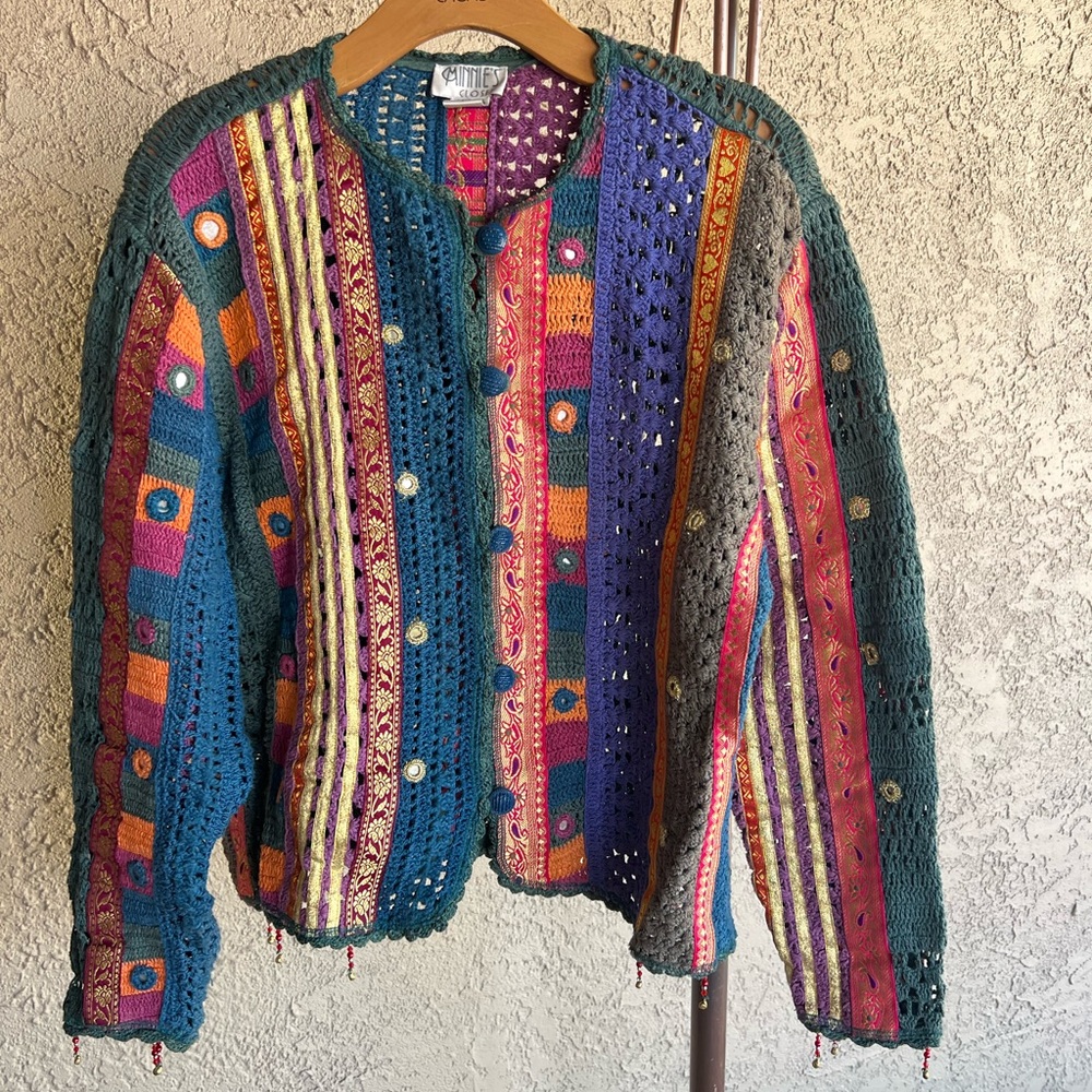 Vintage Minnie’s Closet Cardigan Colorful Art to Wear Size L